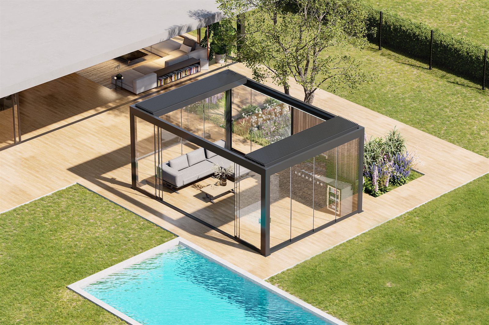Pergola Infinity sa zakretnim i uvlačivim lamelama
