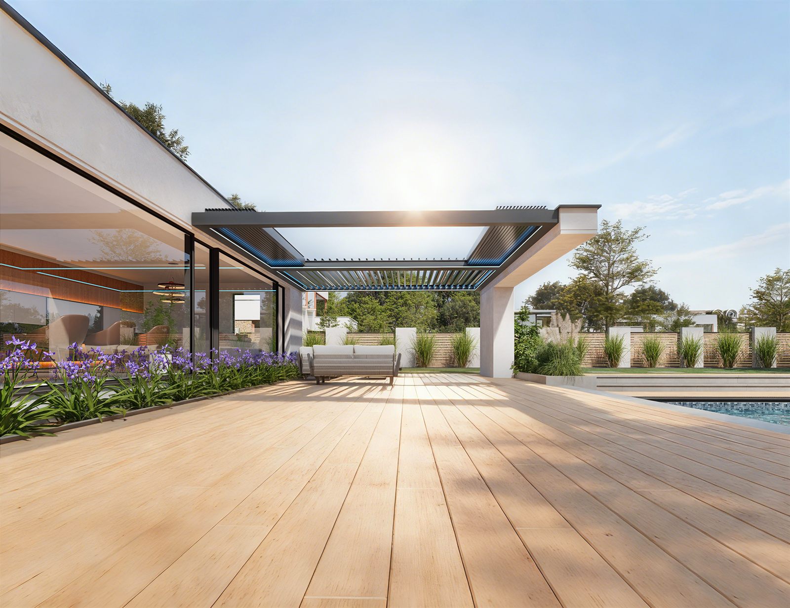 Infinity pergola s djelomično uvučenim krovom